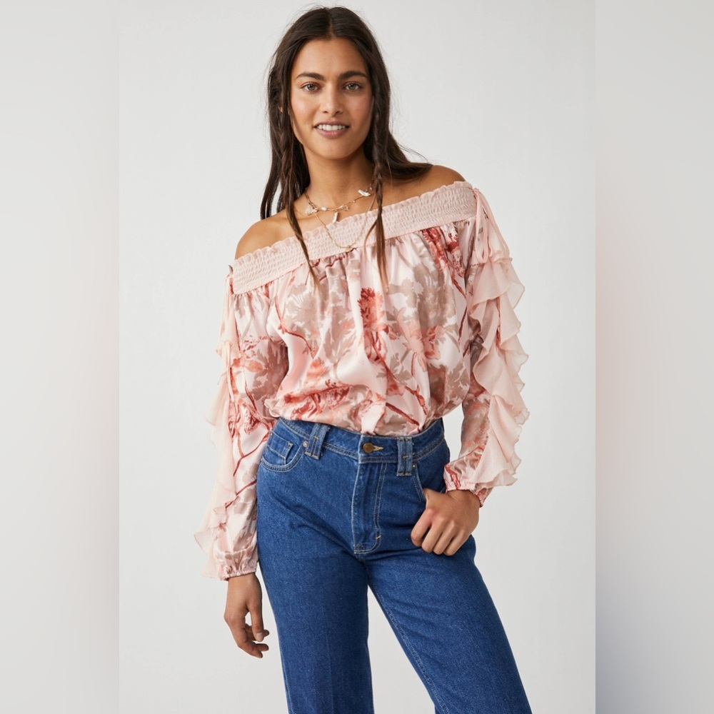 Free People Born to Love Floral Print Off the Shoulder Bodysuit NWT